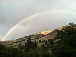 Rainbow over cliffs